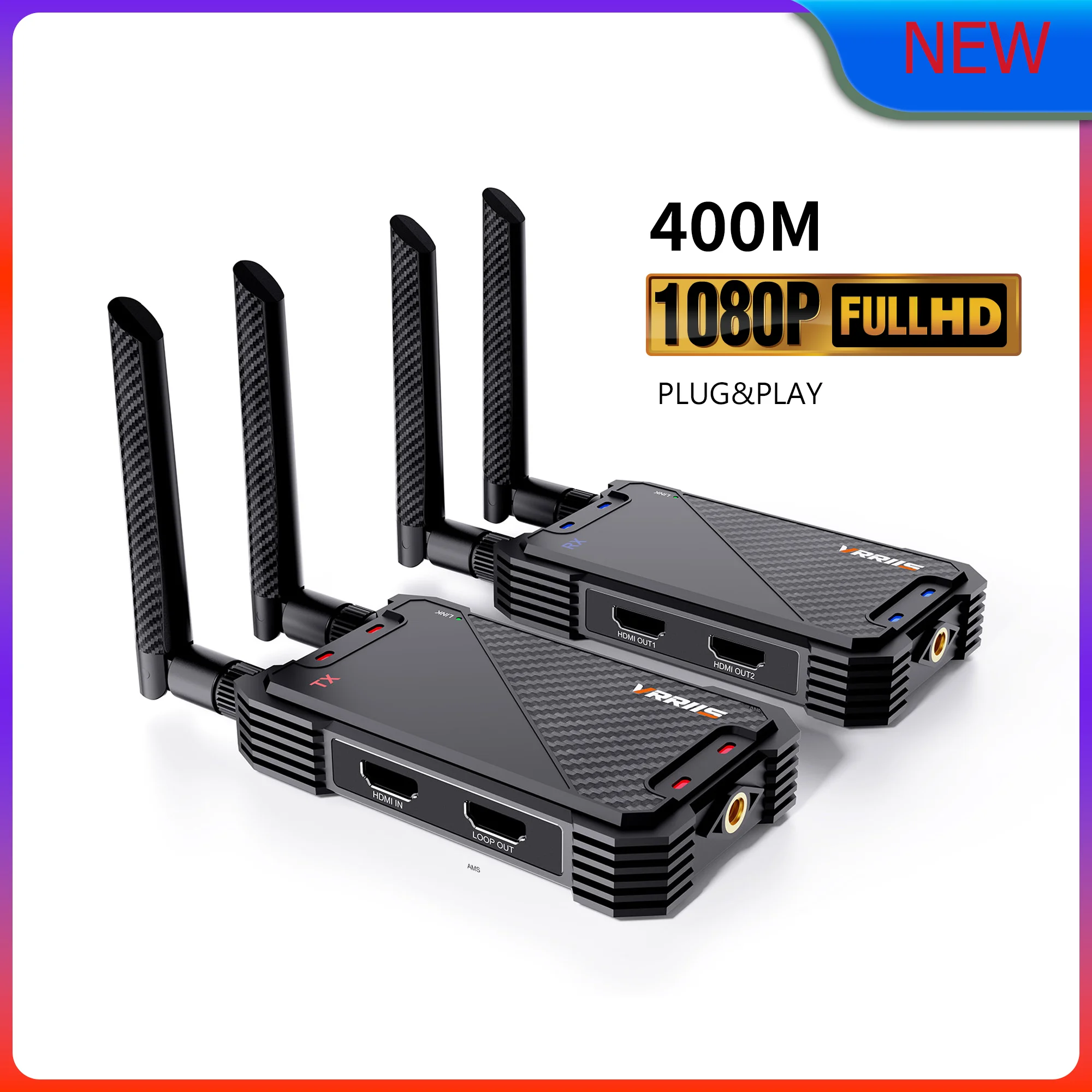 HDMI Wireless Video Transmitter and Receiver Extender 1300FT/400m for Camcorders OBS Live Streaming Home Gaming Outdoor Shooting