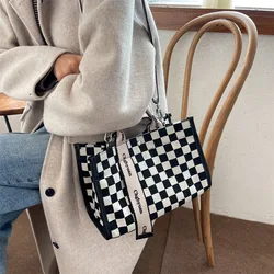 Fashion Houndstooth Tote Bag Women Canvas Small Handbags Casual Square Shoulder Bags Korean Style Female Summer Travel Handbags