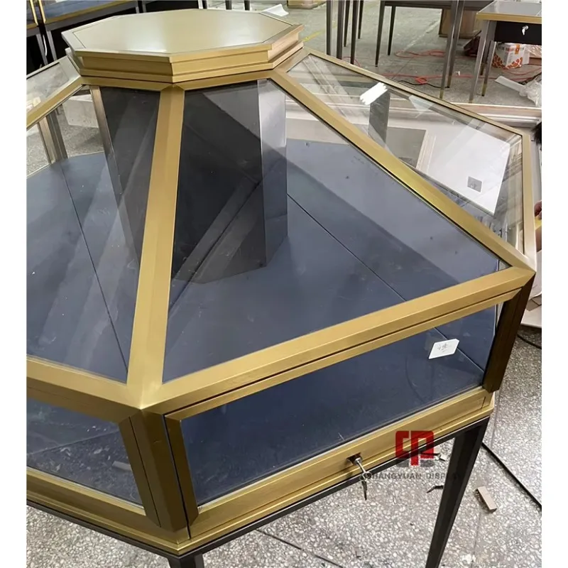 Custom.High-Grade Two-Color Stainless Steel Jewelry Showcase Custom Jewelry Luxury Store Glass Display Cabinet Manufacturers