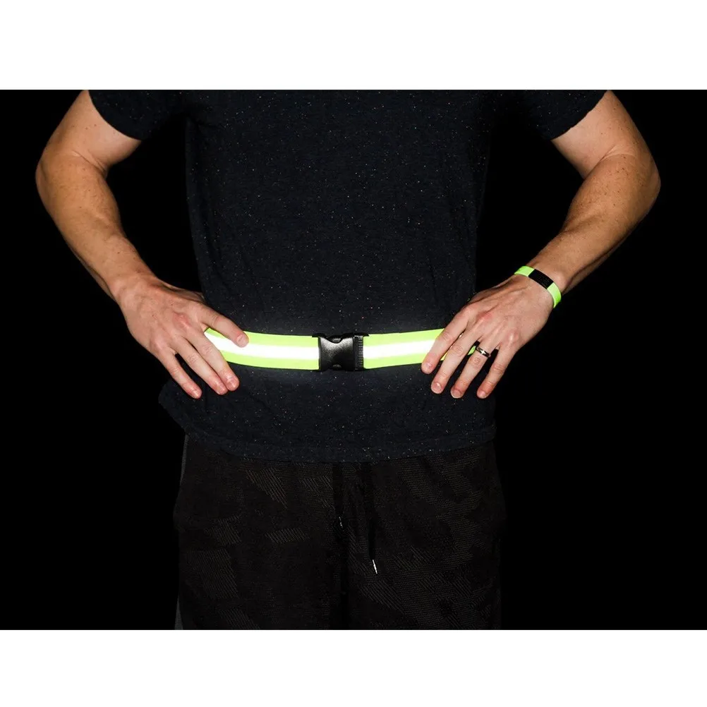 2Pcs Fluorescent Green Reflective Waist Belt Elastic Adjustable Safety Gear for Night Running Cycling Walking High Visibility