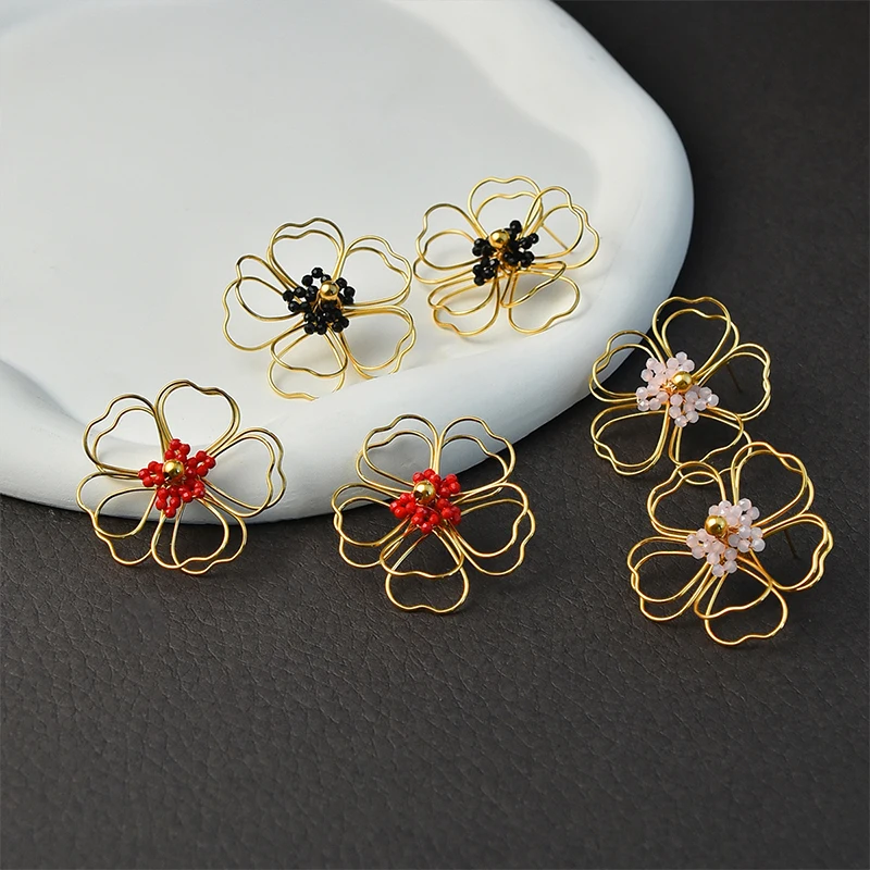 Letdiffery موضة الجوف زهرة أقراط للنساء الفولاذ المقاوم للصدأ البساطة الملونة الأزهار الزركون قرط الاذن المرصع مجوهرات هدايا