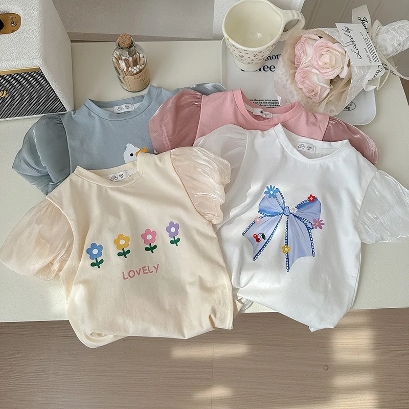 Girls' T-shirt short-sleeved summer 2024 new style Korean version of baby girls half-sleeved top children's undershirt summer