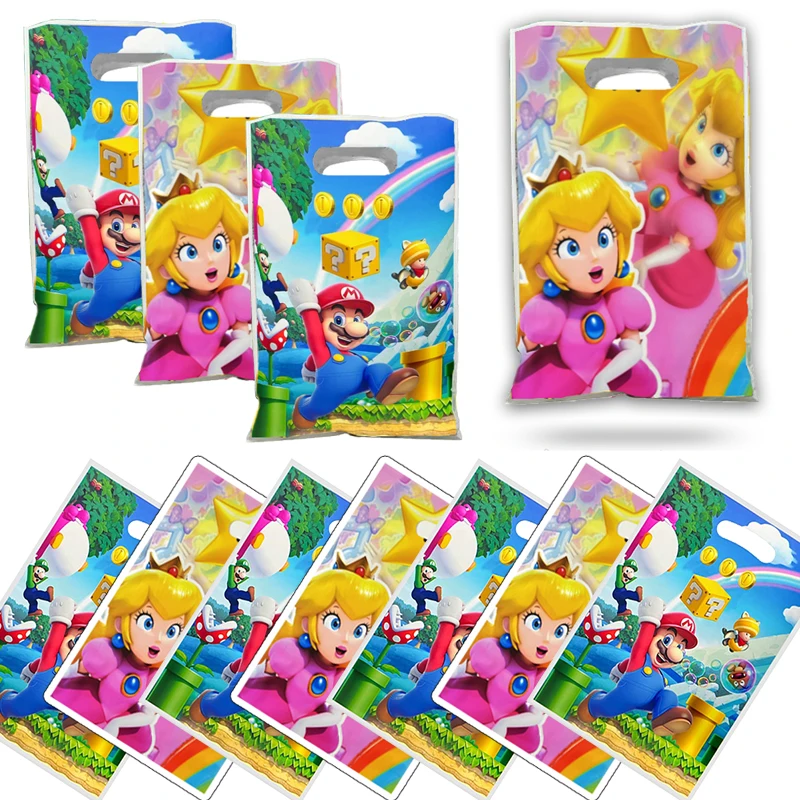 20pcs Mario Bros Birthday Bags 16.5*25cm Prince Peach Loot Bag Kids Birthday Party Supplies Kids for Treat Bags Party Favors