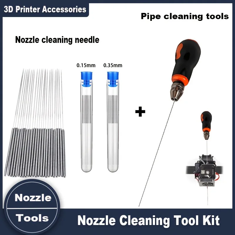 3D Printer Nozzle Cleaning Tool Kit 0.15/0.35mm Unclogging Needles High Temp Cleaner for Creality Bambu Ender Anycubic FDM