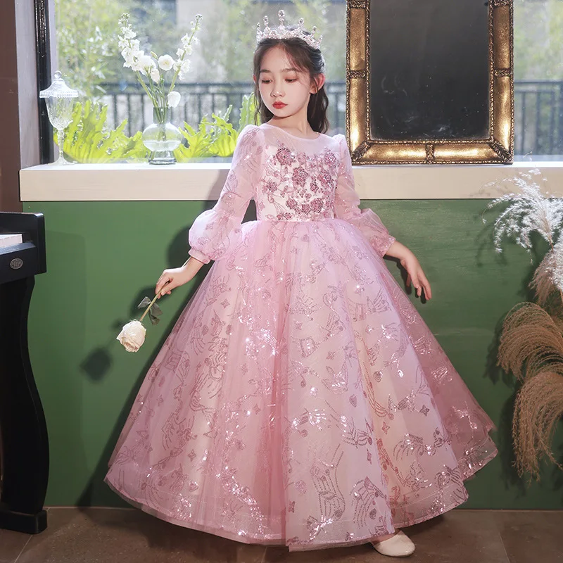 High-end Sequins Girls Dress Princess Tulle Dress Kids Dresses for Party Wedding Teen Beauty Pageant Prom Ball Girls Dress