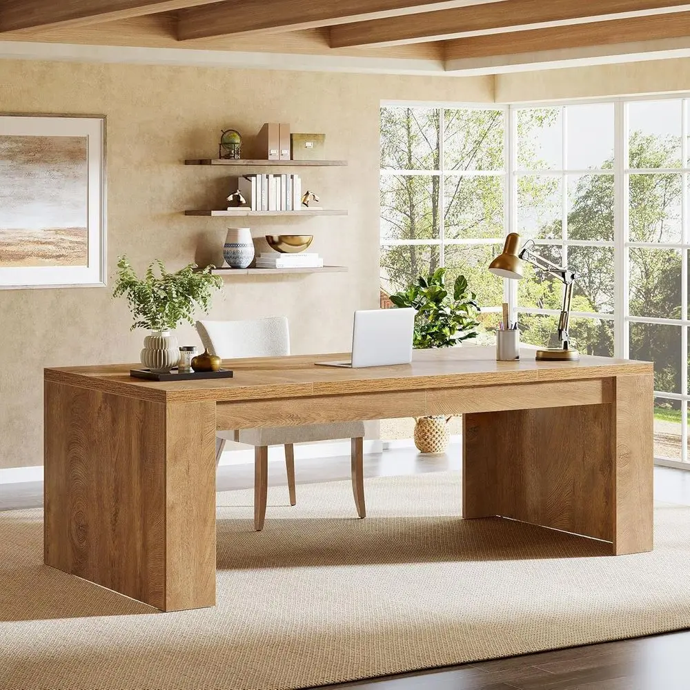 

Large 70.9 Executive Wooden Desk with Double Pedestal, Brown Home/Office Workstation