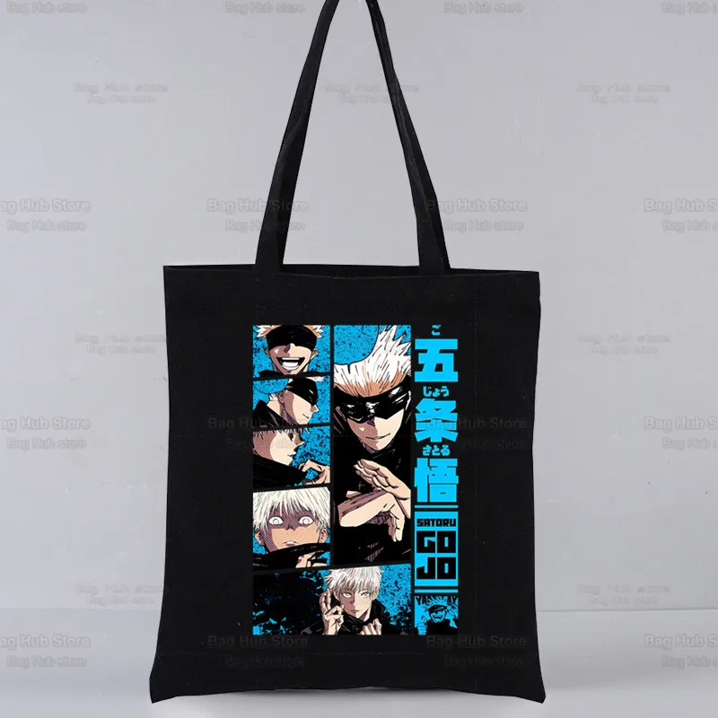 Jujutsu Kaisen Gojo Satoru Room Anime Black Shoulder Canvas Bags Large College Harajuku Handbag Women Bag Shopping Bag