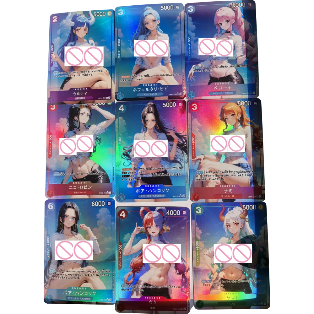 9Pcs/set Anime OPCG Sexy Collection Card Nami Uta Boa Hancock Perona Big Chest Refractive Color Flash Card Boy Gifts 63*88mm