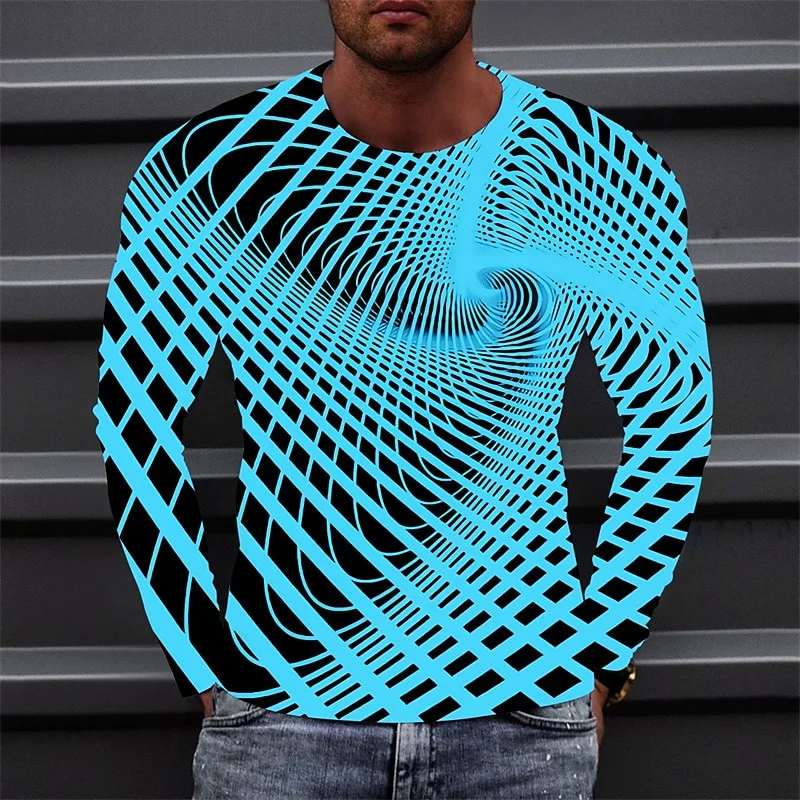 Men\'s Clothing T Shirt Tee Optical Illusion 3D Graphic Printed T-shirt Outdoor Street Long Sleeve Apparel Sports Designer Casual