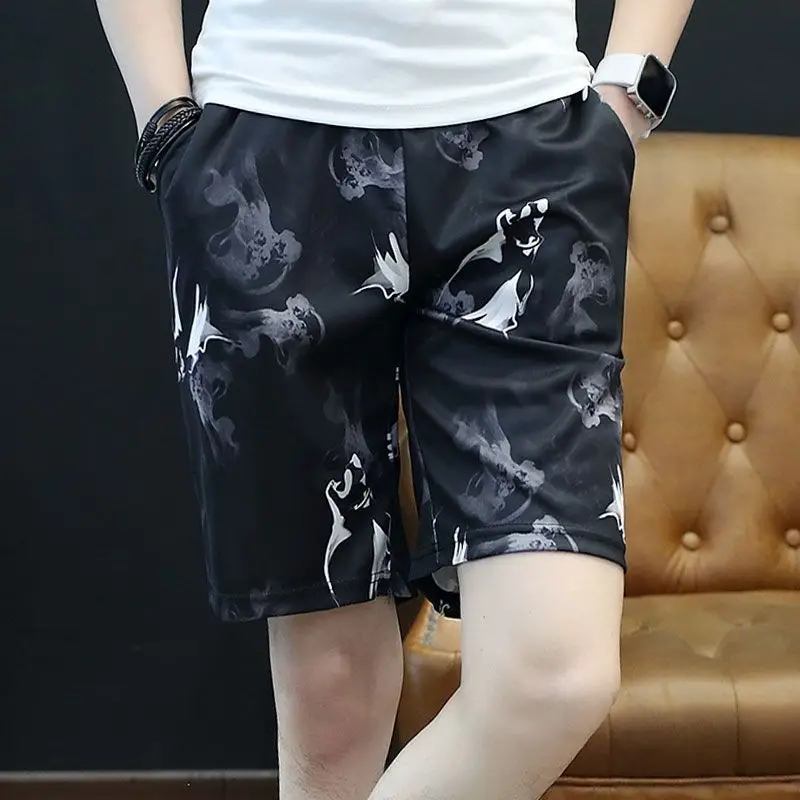 Summer New Men\'s Casual Beach Pants Printing Elastic Waist Pockets All-match Plus Size Trend Shorts Vintage Fashion Men Clothing