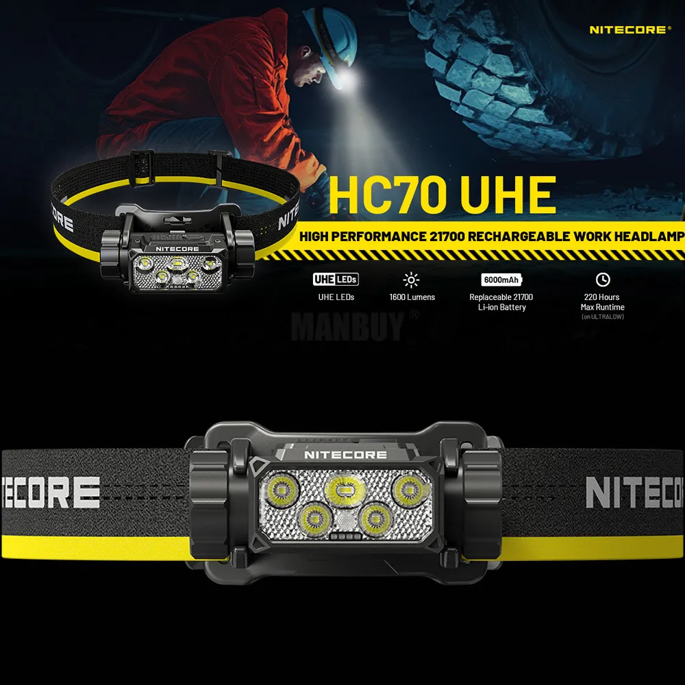 Sale NITECORE HC70 UHE 1600 LMs White Light + Red Light 6x NiteLab UHE LEDs Rechargeable Headlamp Build-in 6000mAh 21700 Battery