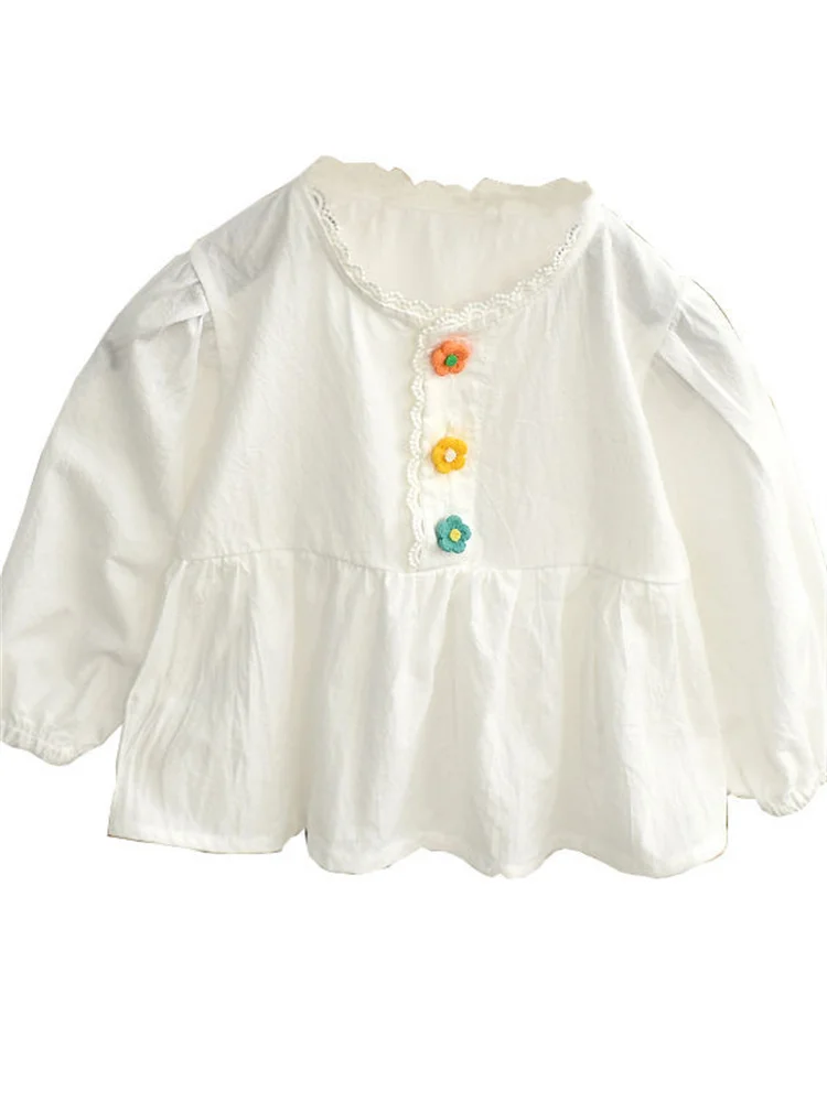 เสื้อเด็กผู้หญิงสไตล์เกาหลี แขนยาว สำหรับฤดูใบไม้ผลิและฤดูใบไม้ร่วง แฟชั่น ทรงตุ๊กตา คอกลม สีพื้น ใช้ได้หลากหลาย วัสดุอื่นๆ