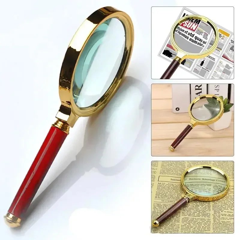 10X Handheld Magnifier Glass Antique Wooden Handle Retro Handle Magnifier Eye Loupe Glass Seniors Reading Inspection Magnifiers