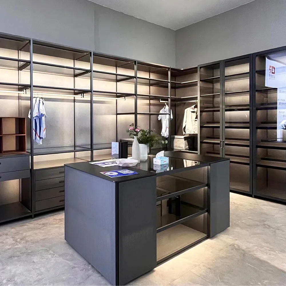 # Modern Minimalist Foldable Adjustable Storage Wardrobe with Design Black Aluminum Alloy Wood for Bedroom Workshop Use