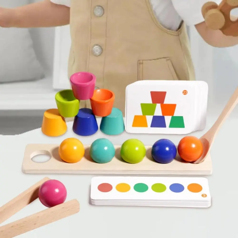 Creative Montessori Color-matching Ball Toys Clip Spoon Wooden Color Matching Game Stacking Cup Geometric Shape