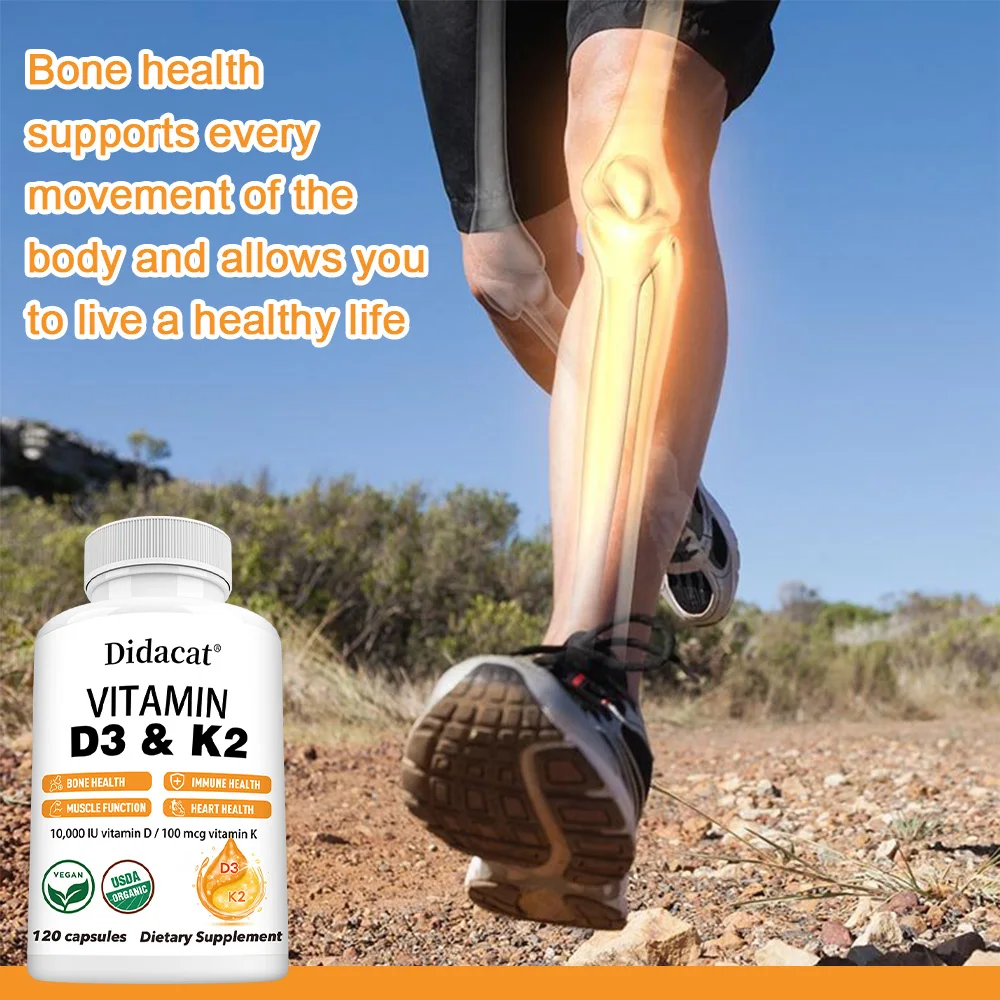 مكمل فيتامين د3 و ك2 - دعم المناعة، صحة العظام والقلب، فيتامين د 10,000 وحدة دولية مع MK-7 (فيتامين ك2)، 120 كبسولة
