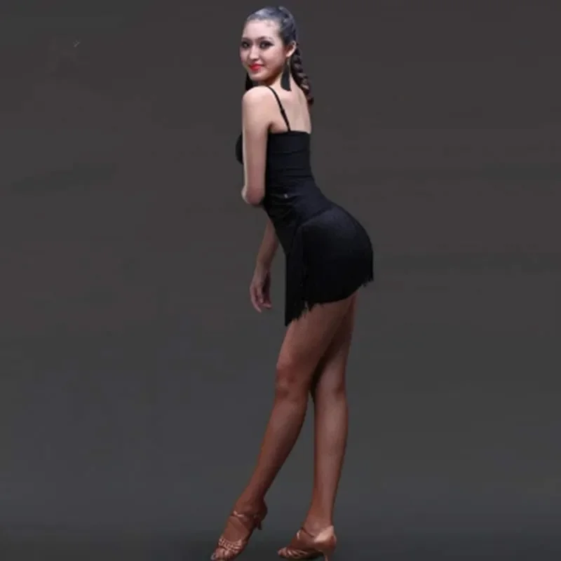 Jupe de danse latine avec pompon pour femme, robe de danse latine pour fille, robe sexy pour tango, salsa, cha cha, rumba, salle de Rh