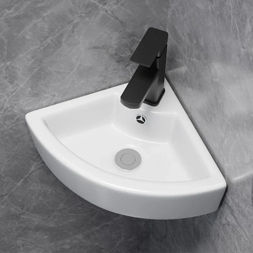 Triangle Basin Small Family Bathroom Washbasin Balcony Corner Mini Washbasin Wall-Hang Sink Corner Basin With Drain Faucet