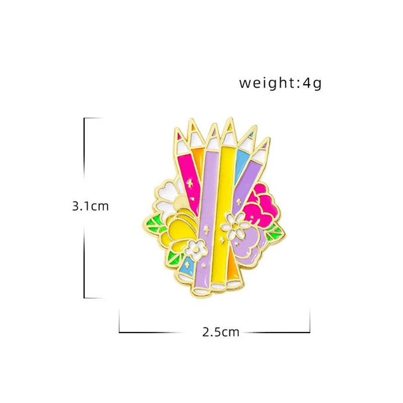 Cartoon Flowers Colored Pencil Enamel Brooch Art Drawing Daisies Tulip Pencil Crayon Metal Badge Clothing Bag Lapel Pin Jewelry