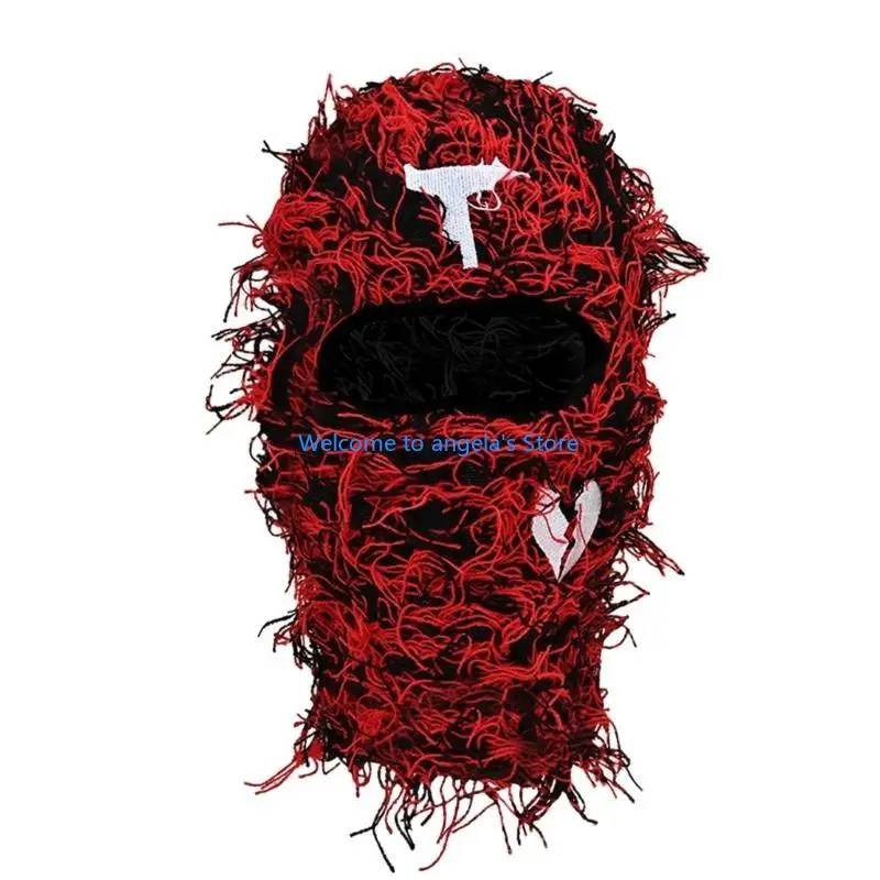 X4YC Wacky Balaclava หมวกสำหรับผู้ใหญ่ฤดูใบไม้ร่วงฤดูหนาวถักหมวกปาร์ตี้ฮาโลวีนการถ่ายภาพ Props Broken Heart หมวกถัก