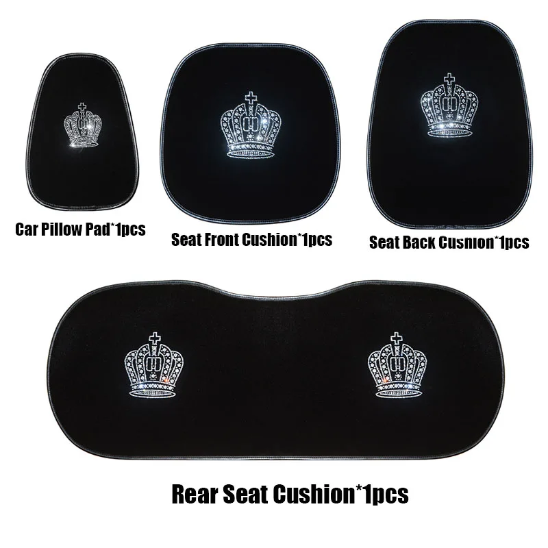 Universal Crystal Crown Diamond Car Seat Covers Cushion Decoration Rhinestone Auto Interior Accessories For Women Ladies Gifts