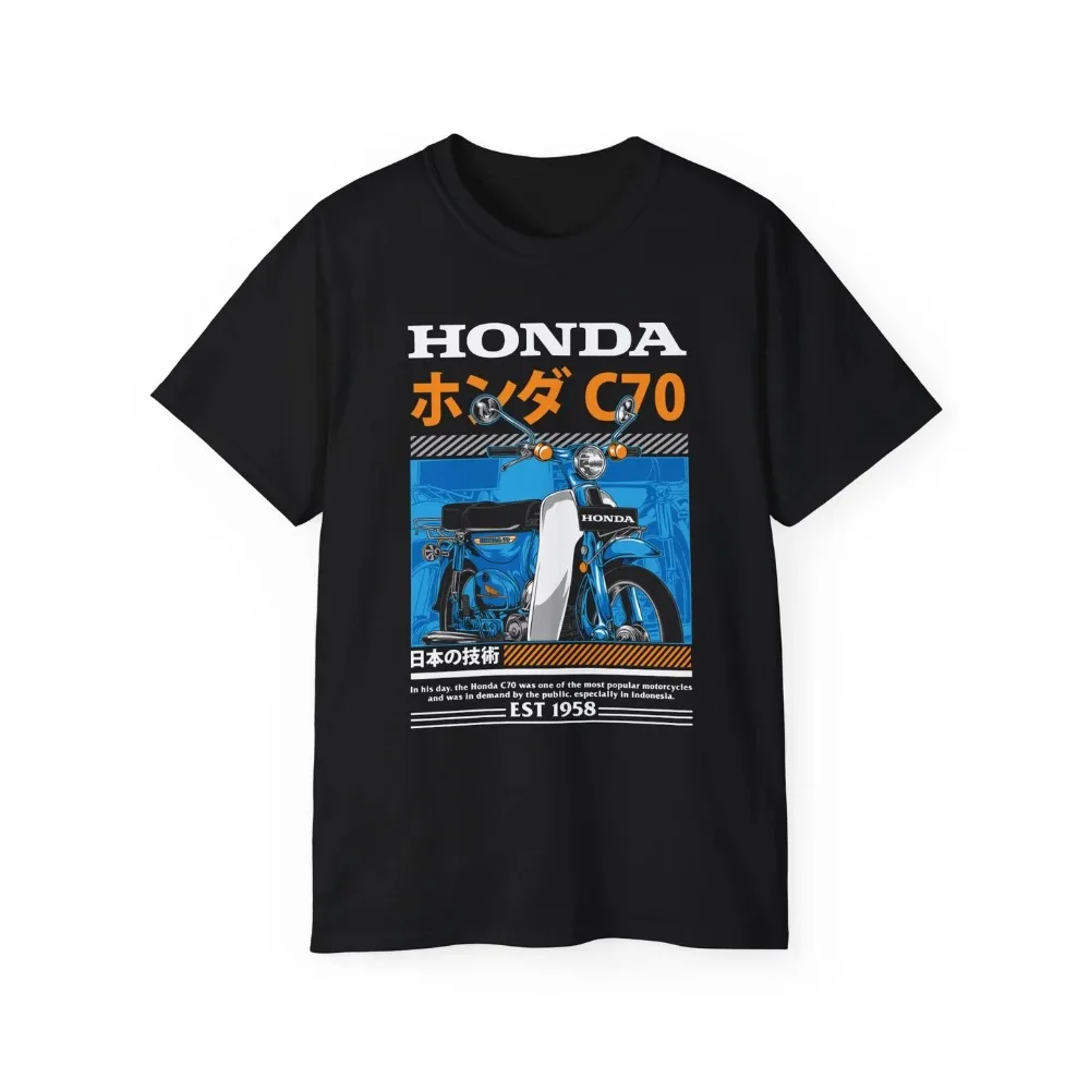 

Honda Men's and Women's T-shirt C70 Retro Summer Cotton Short-sleeved Shirts Spring and Autumn Motorcycle Racing car Top