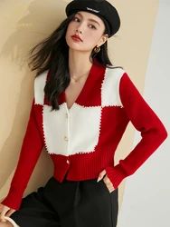 H Han Queen Autunno Top Nuovo Nozioni di base della moda coreana Color Blocking Maglioni elastici Chic Cardigan con fondo lavorato a maglia Maglioni Donna