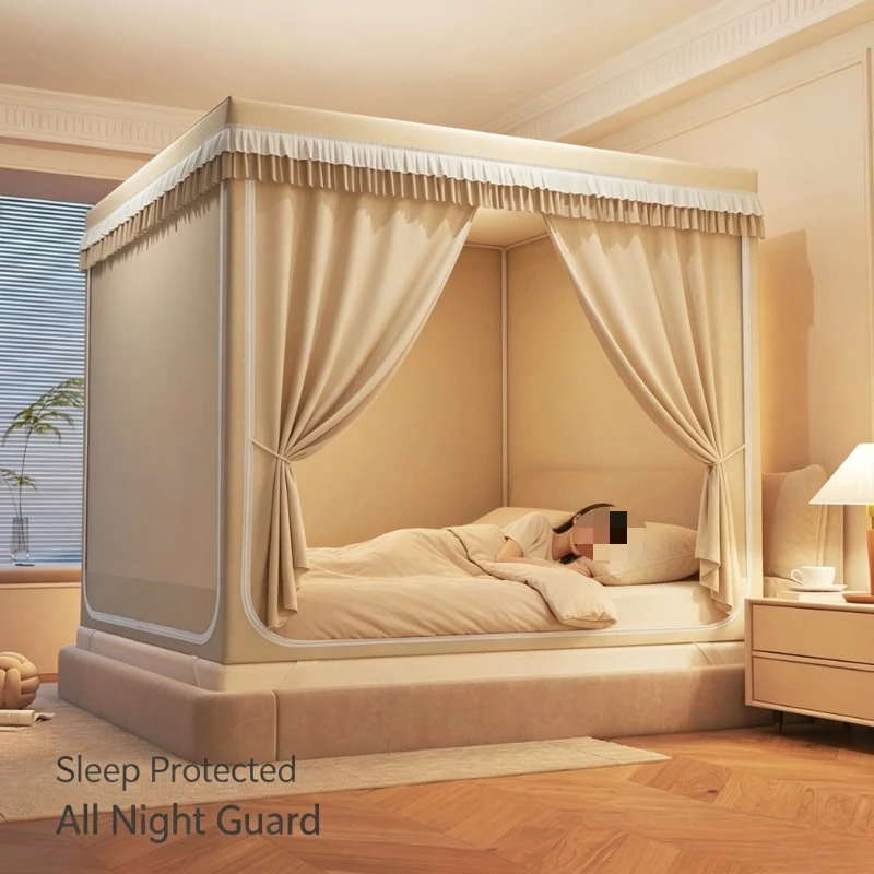 Full-Cover Bed Canopy with Panda Embroidery & Blackout Curtain, Anti-Fall & Privacy for Bedroom Home Use