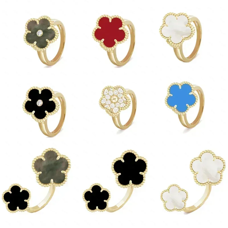 Luxury jewelry Coppe-platingr-gold Natural Gems Four-Leaf/ Five-Leaf Flower Clover rings For Women Holiday Gifts Free Shipping