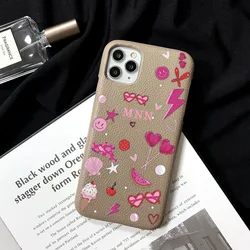 Personalized Customized Letter Leather Phone Case For Iphone 15 16 pro max 14 13 Pro Max 12 Mini 11 Fashion kafr letters Covers