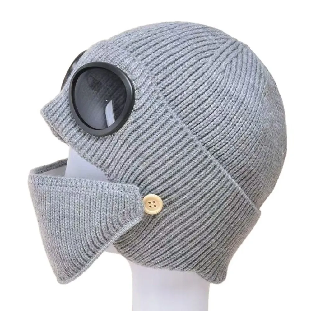 Classic Fleece Lined Fleece Lined Hat Woolen With Mask Knitted Winter Hat Knitted Earmuffs Warm Hat With Mask Outdoor Wear