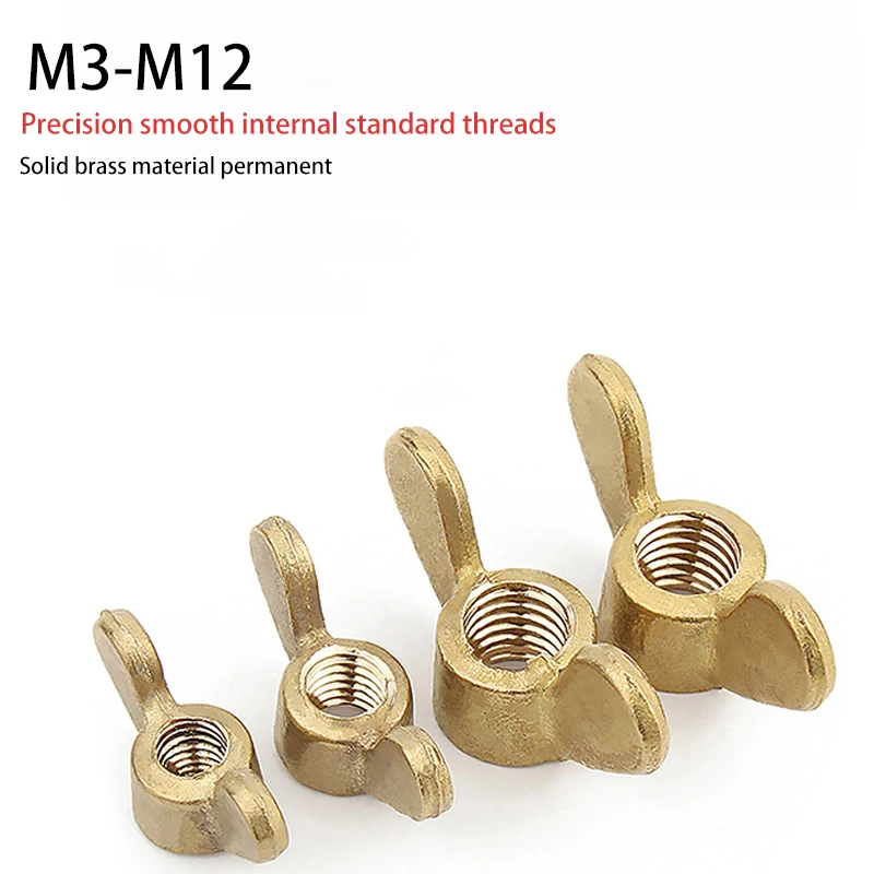 Solid Brass Wing Nuts, Copper Butterfly Thumb Lock Nuts Hand Twist Fasteners Full Sizes M3 M4 M5 M6 M8 M10 M12 Hardware Fittings