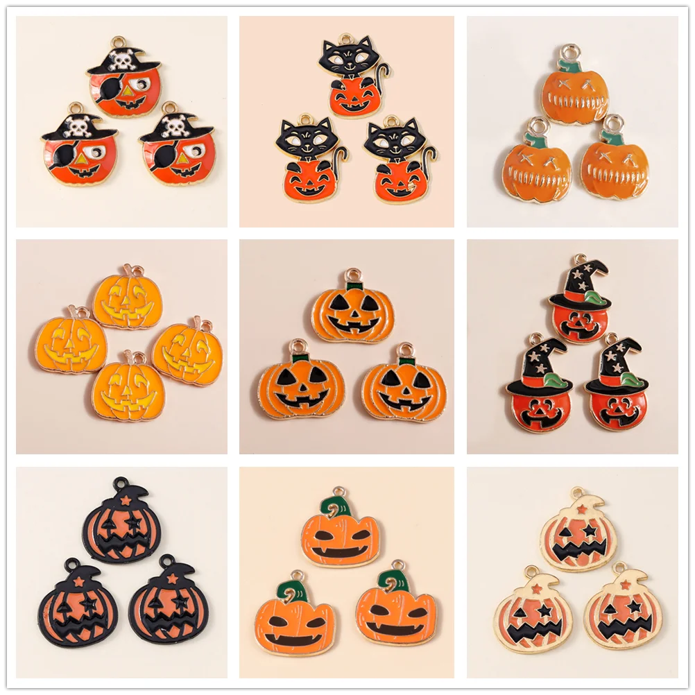 Leslie 10 Stück gruselige Halloween-Kürbis-Charms-Anhänger für selbstgemachte Halloween-Halskette, Armband, Schmuckherstellung, Zubehör