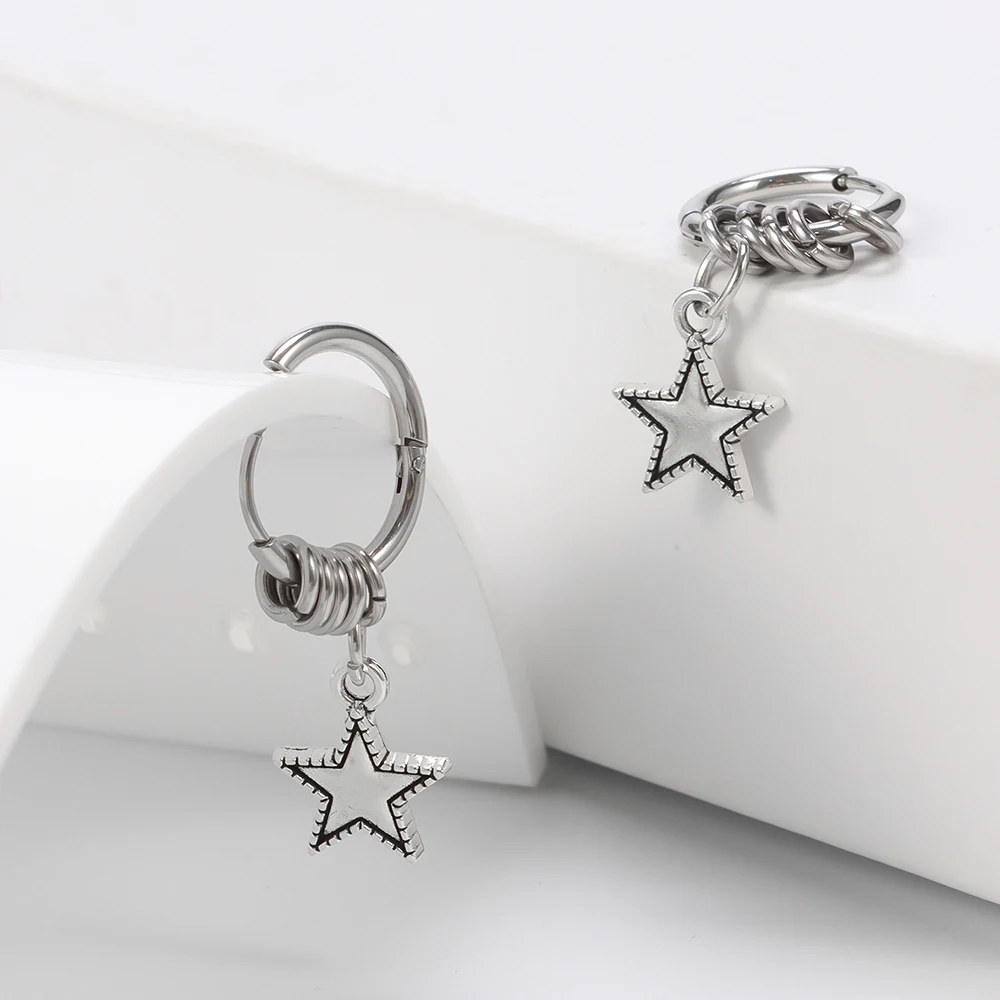 1 pair of stainless steel punk star ring earrings, suitable for women's daily fashion accessories image 6