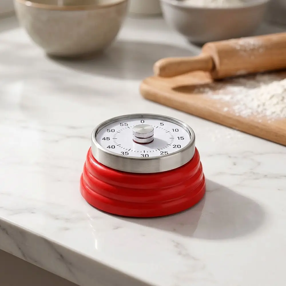 

Magnetic Suction Countdown Alarm Clock Mechanical Operation Battery Free Kitchen Cooking Timer Visual Display 60 Minutes