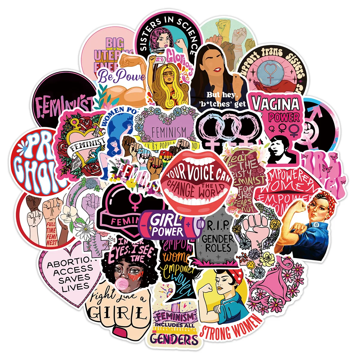 50PCS Cartoon Feminism Stickers Girl Power Slogan Phrase Graffiti Decoration Notebook Suitcase Guitar Refrigerator Phone Decals