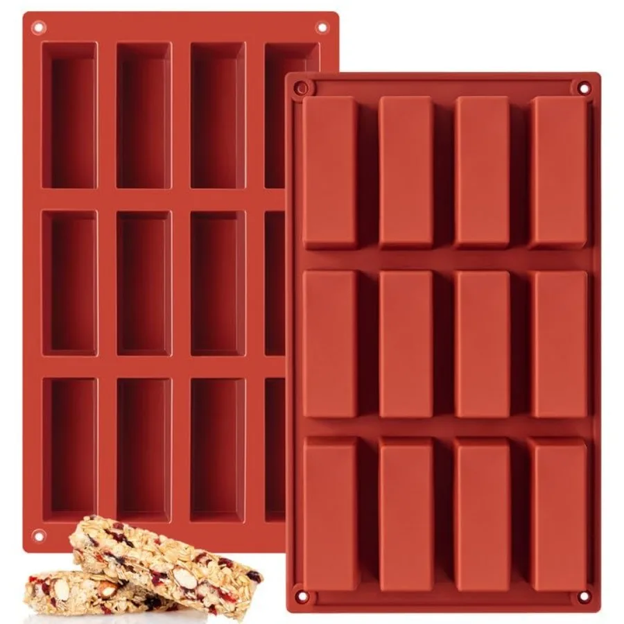 Paquete de 2 moldes de silicona para barras de granola, moldes rectangulares de silicona para barras de proteína, moldes de silicona para hornear para mantequilla/chocolate/dulces/cereales/barras energéticas