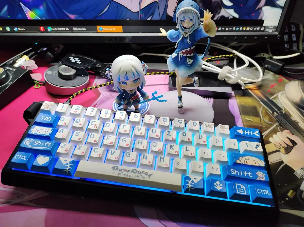 Imagem -02 - Cute Pbt Keycaps para Teclado Mecânico Hololive Gawr Gura Anime Cherry mx Switch Custom Game Gift 132 Teclas por Conjunto