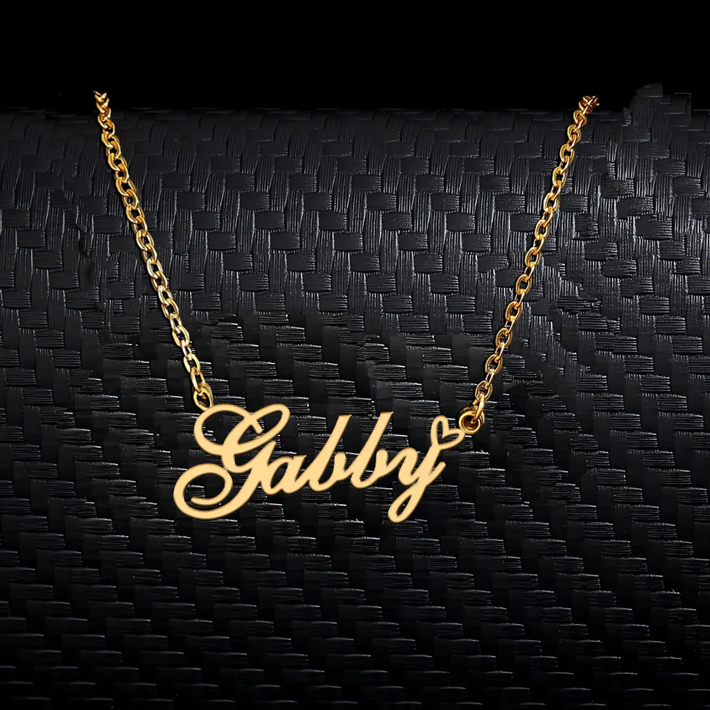 

AOLOSHOW Trendy Gabby with Heart Pendant Name Necklace for Women Stainless Steel Gold Plated Jewelry Mother's Day Gift