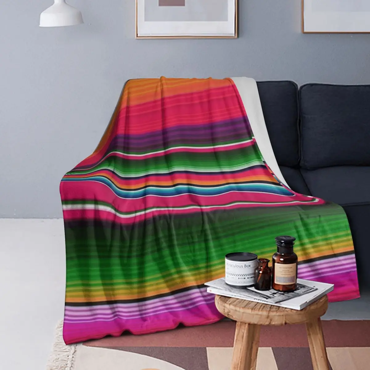 

Mexican Blanket Striped Fiesta Serape Blanket Soft Warm Flannel Throw Blanket Plush for Bed Living room Picnic Travel Home Sofa