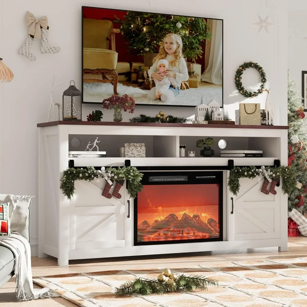 Fireplace TV Cabinet, Entertainment Center Equipped with A 23 Inch Electric Fireplace, Including 12 Color Lighting Options