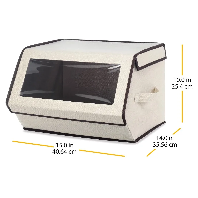 Stackable Window Polycotton Storage Box Closet Organizer - Tan - 14" x 15" x 10" Adult Use