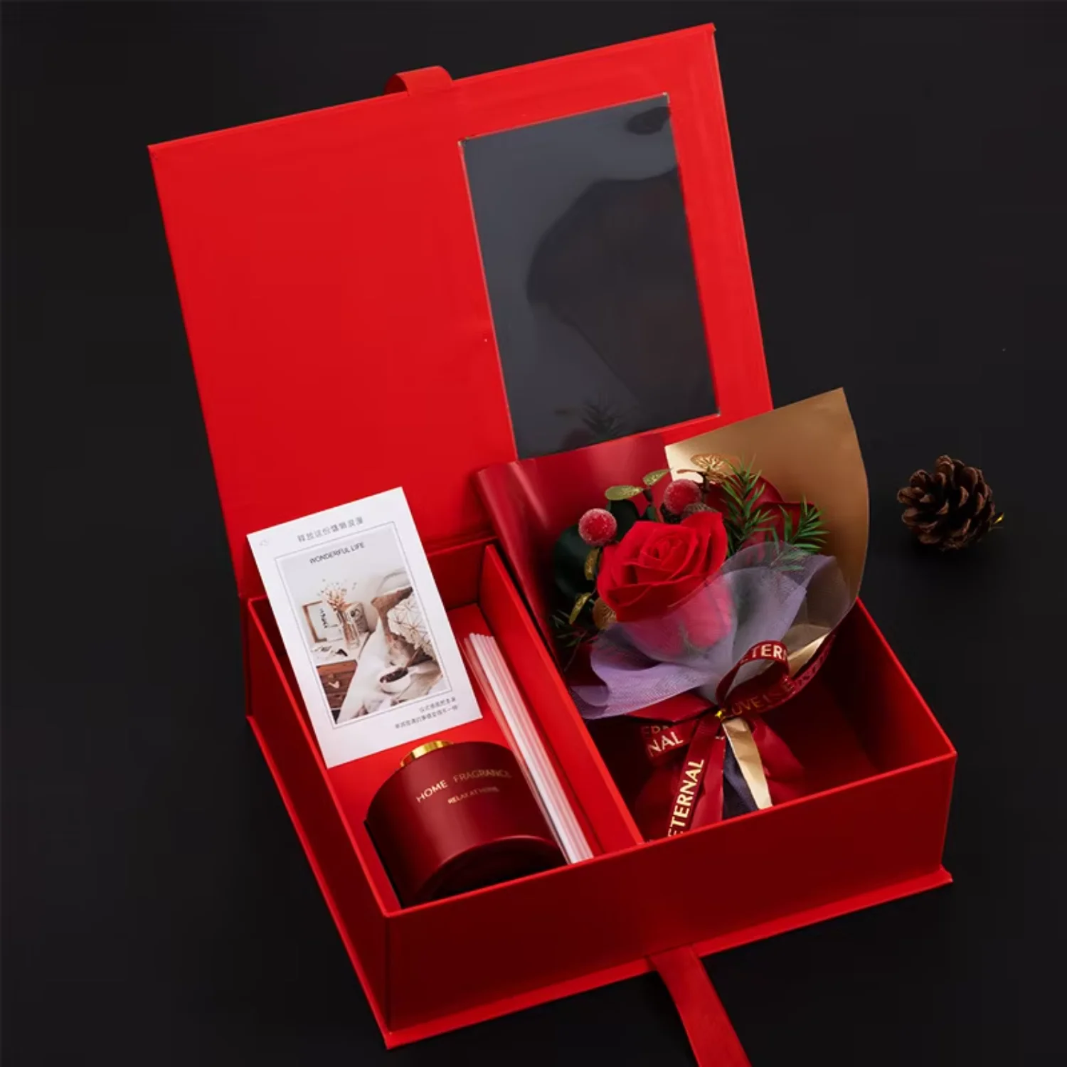 Mothers Day Gift 2024   Red  Rose Jewelry  San Valentin Rose Gift Eucalyptus leaves Crafts Dried palms leaves Grass Pampas grass