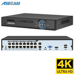 POE NVR 비디오 녹음기, Onvif H.265 48V 오디오 출력 PTZ IP 카메라, AI 얼굴 감지 CCTV 시스템, RTSP P2P 네트워크 Xmeye, 16CH, 4k, 8MP