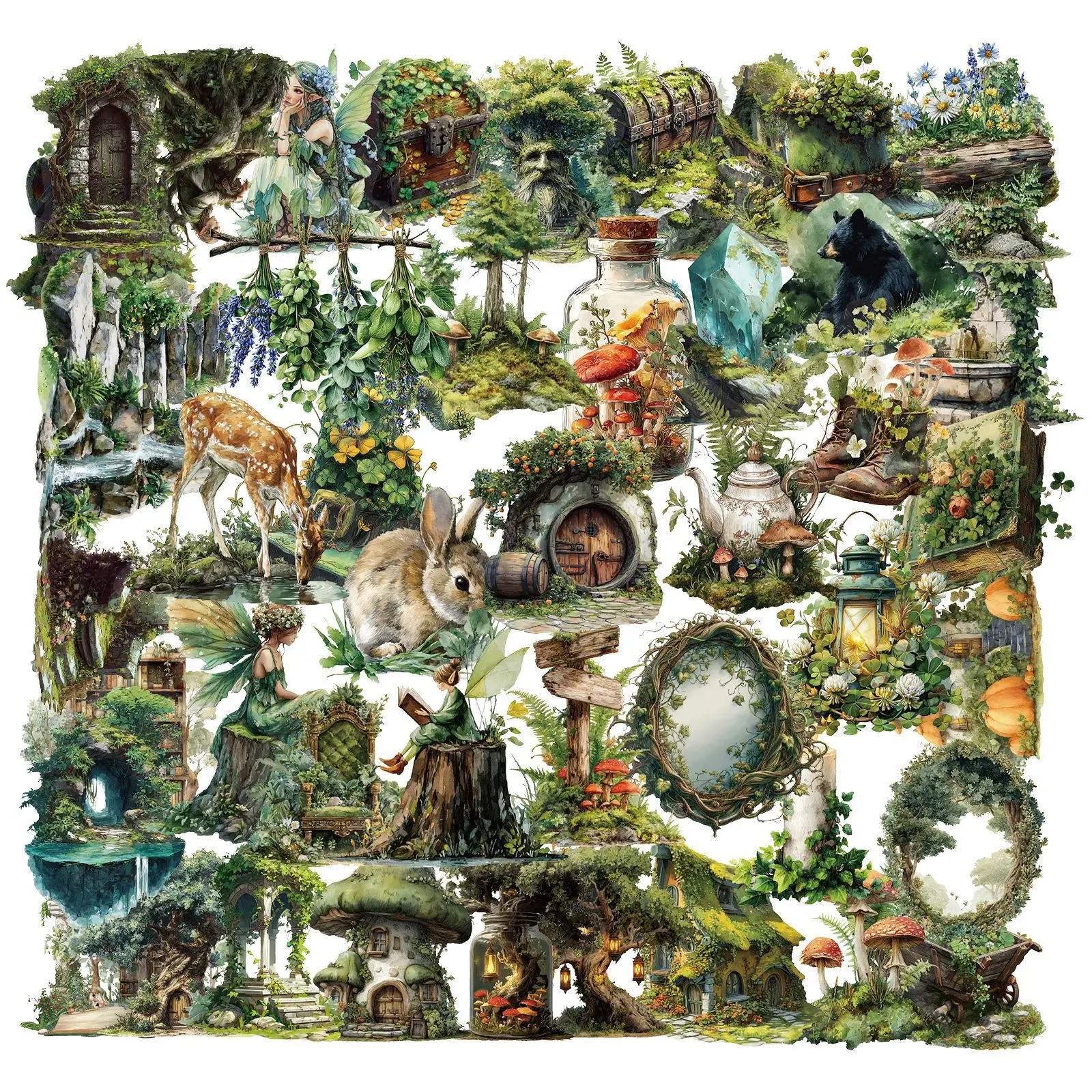 50 Pcs Forest Secret Realm Series PET Stickers | Waterproof Creative DIY Decals for Luggage, Phone Cases, Guitars & Laptops