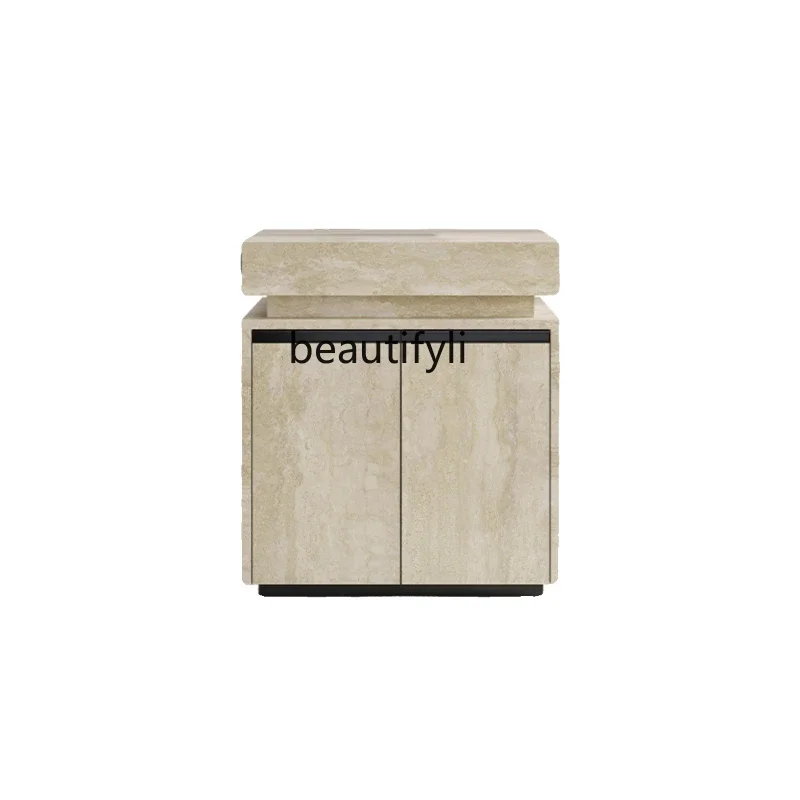 

Asmt52 Retro travertine full rock slab middle island, simple household multi-functional material, separate island