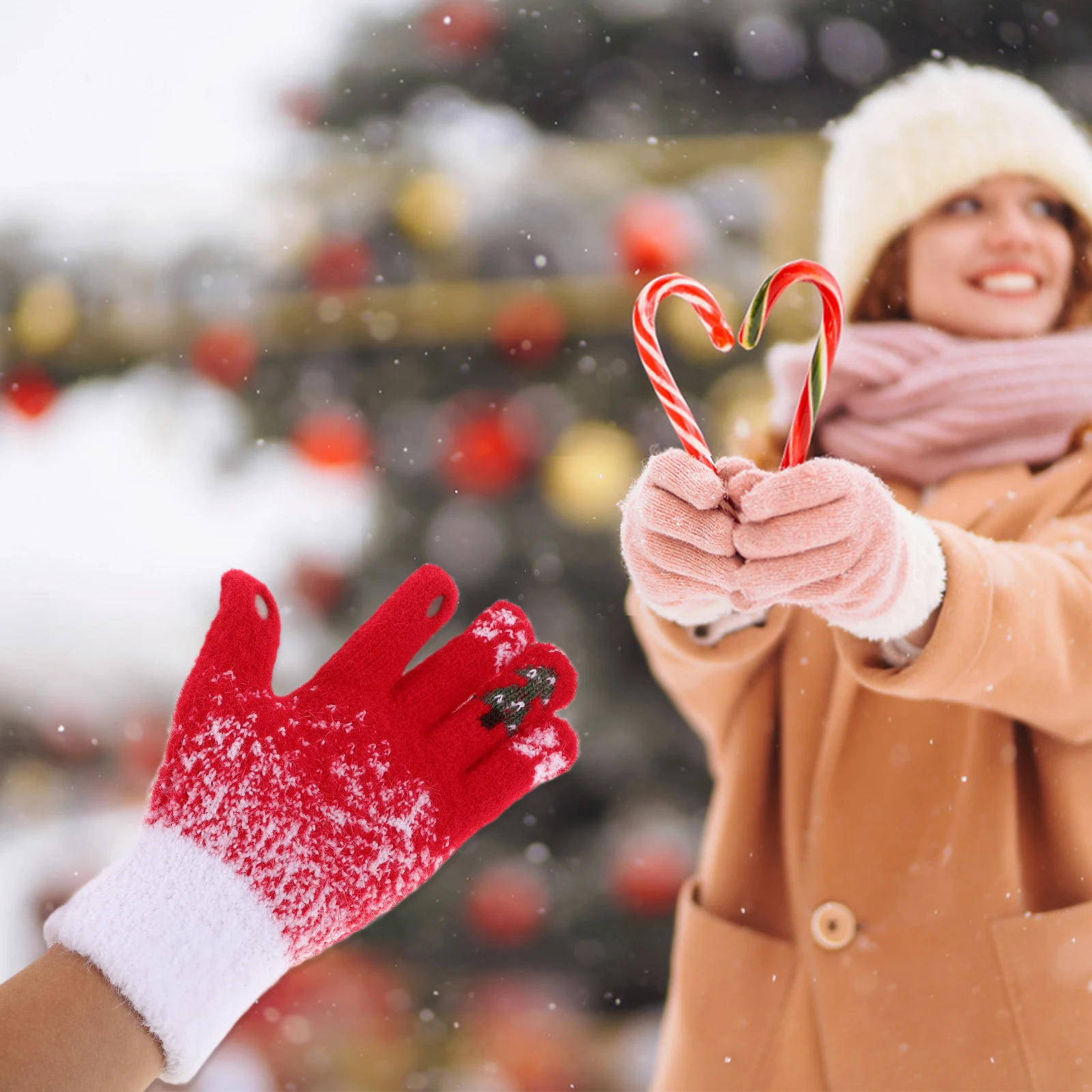 

1Pair Soft Warm Winter Gloves Christmas Design for Women Girls Touchscreen Gloves Outdoor Activities Women Glove