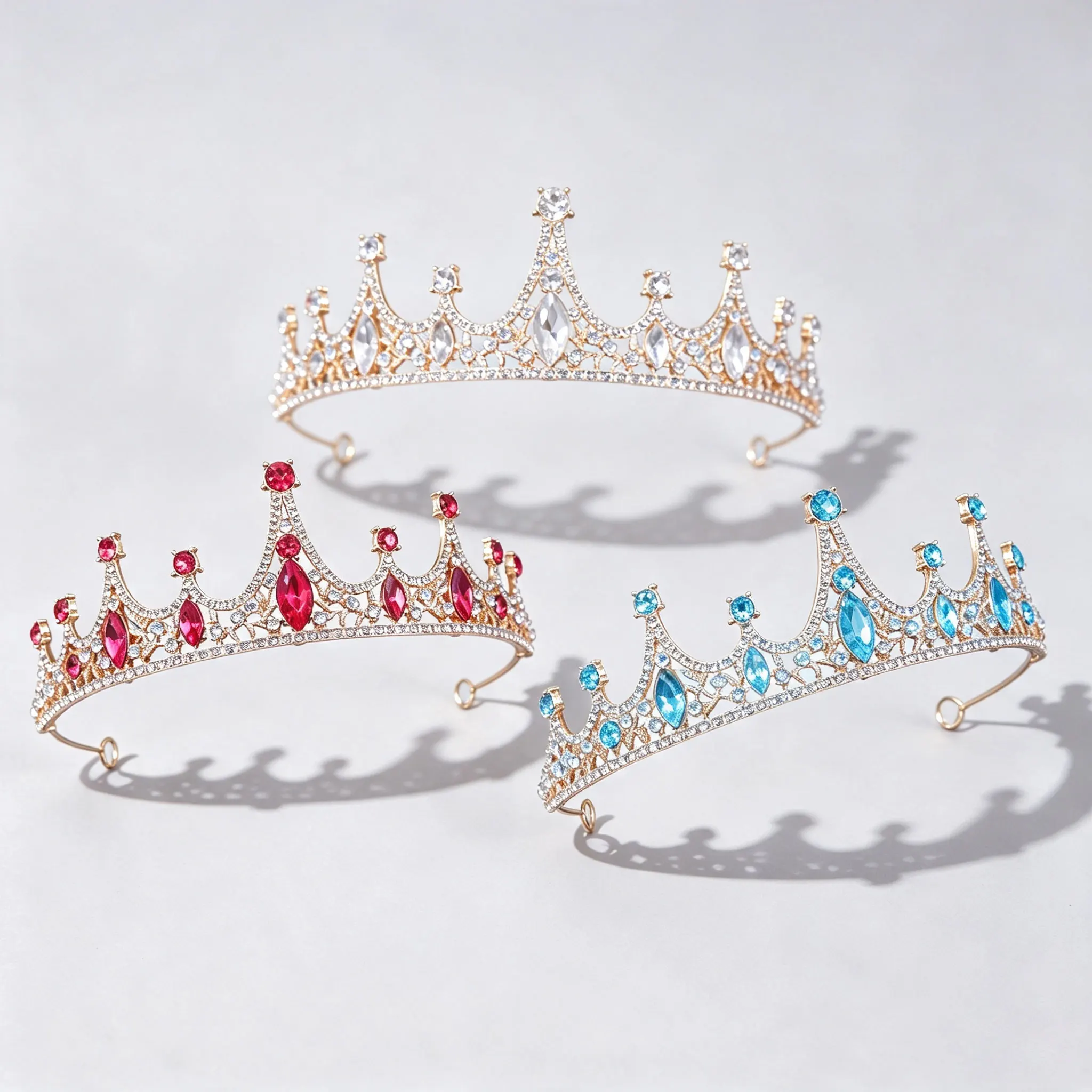 Crystal Rhinestone Tiara Crown, Colorful Gem Bridal Headpiece, Princess Hair Jewelry for Wedding Prom Pageant Birthday Party