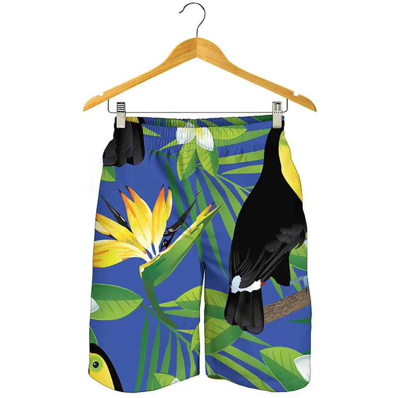 Tropical Parrot Graphic Beach Shorts Men 3D Printed Toucan Hawaiian Surf Board Shorts Summer Oversized Quick Dry Swimming Trunks