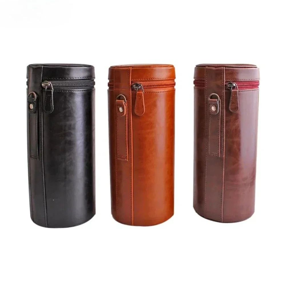 Canon Nikon Sony Pentax Fujifilm Tamron 렌즈 포켓 파우치에 적합한 검정색 카메라 렌즈 가방 PU 가죽 케이스